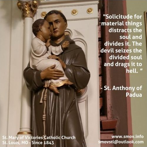 Saint Anthony of Padua statue at Saint Mary of Victories with a reflection on charity